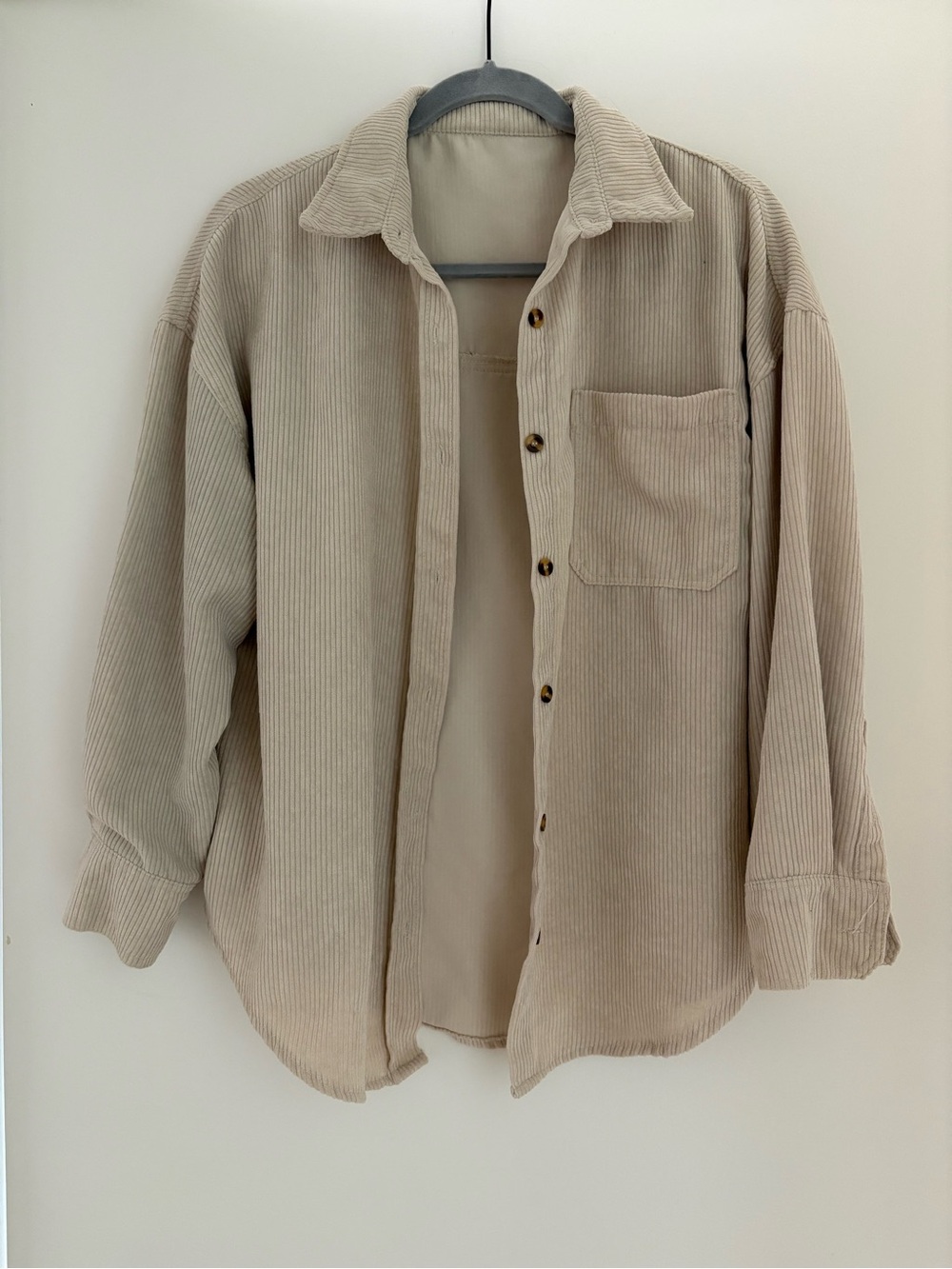 Beige Corduroy Overshirt Jacket - Casual Button-Up